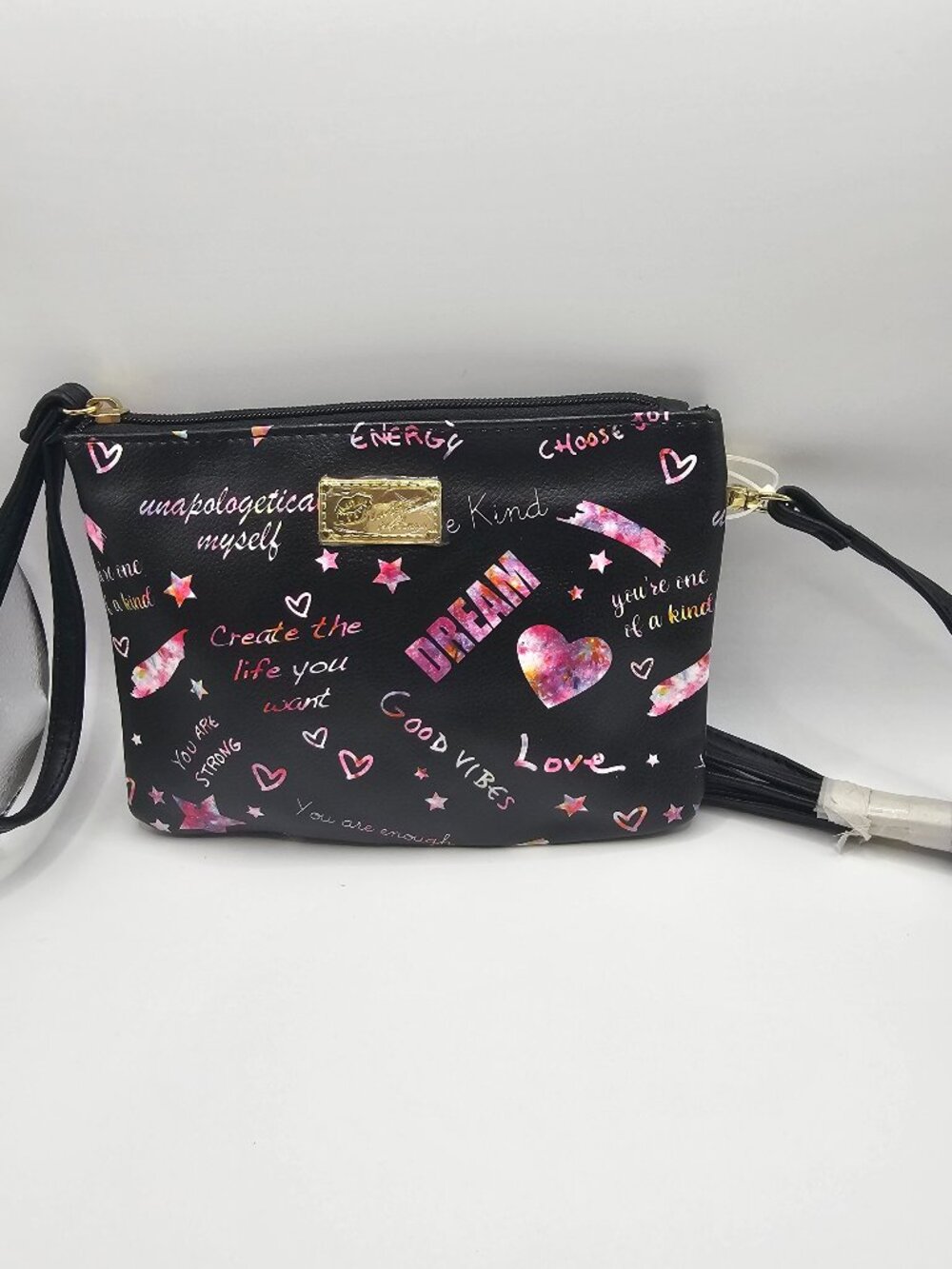 NEW -- Betsey Johnson black faux leather wristlet OR crossbody bag